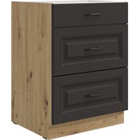 Küchen Unterschrank 60 cm Stilo Grau + Eiche Artisan Vollauszug Soft-Close Küche