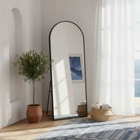 Espejo de pie arqueado 173x63 cm, espejo grande de suelo y pared con marco metálico, para dormitorio, vestidor y salón, negro