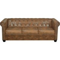 Canapé chesterfield 3 places cuir artificiel marron