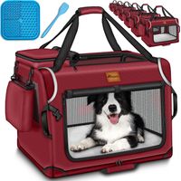 TRESKO Cage pliable pour chien, rouge (L 70 x 52 x 52 cm), avec tapis à lécher, spatule et réflecteurs Cage de transport pour chiens et chats Cage de transport pour petits et grands chiens Cage de