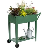 Raised Garden Bed Planter With Wheels And Storage Shelf