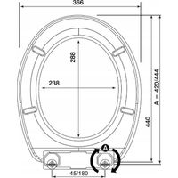 Abattant de toilette blanc Lilia – Polypropylène résistant aux rayures – Entraxe de fixation réglable 45-182mm – Pour WC suspendus et sur pied – Bisk