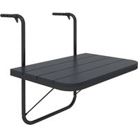 Table suspendue de balcon, pliable, réglable en hauteur, structure en aluminium, plateau en plastique imitation bois, noire