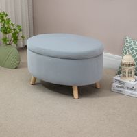 Puff Almacenaje Ovalado Banco Terciopelo Gris 71x51,5x42 cm Patas Madera Maciza Carga 120 kg