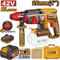 MARTELLO DEMOLITORE 26MM 42V 4 FUNZIONI CON 2 BATTERIE INGCO