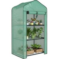 Serre de jardin - Outsunny - avec étagères 3 niveaux - bâche renforcée PE, châssis en acier - porte zippée enroulable - vert