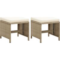 vidaXL Garden Stools 2 pcs with Cushions Poly Rattan Beige