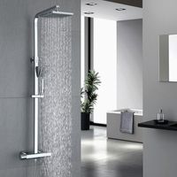 Dusche Duschsystem mit Thermostat Regendusche 2 Funktionen Duschset Edelstahl Duschsäule mit Kopfbrause, Handbrause und Verstellbarer Duschstange Duscharmatur Anti-Verbrühungs-Duschsystem