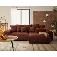 Spice - 4-sitzer ecksofa beidseitig montierbar schlaffunktion und bettkasten aus gesprenkeltem stoff - terrakotta