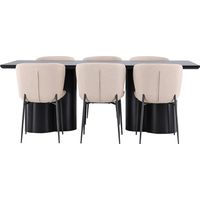 Olivia ensemble pour salle à manger table 100x210cm et 6 chaises bouclé noir.