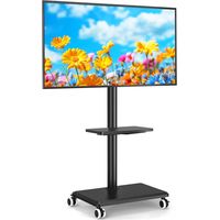 Support TV Roulettes Pied TV pour Télé de 27-55 Pouces, Réglable en Hauteur et Pivotant Support TV sur Pied avec Roulettes Meuble Support TVs avec Base en Bois VESA Max 400x400mm Max 30kg (Noir)