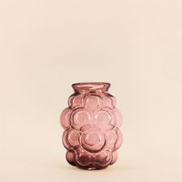 Vase bulles en verre fait main rose, H21cm