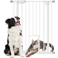 Deurhek met kattenluik, installatie zonder boren, variabele breedte 74-80 cm, met één hand te openen, metaal, wit
