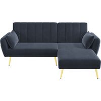 Canapé multifonctionnel coin convertible velvet noir 191.50 cm x 130.00 cm x 80.00 cm ZIPSOFA