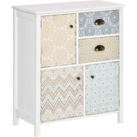 Cómoda para Dormitorio Bohemio con 2 Cajones 3 Compartimentos Diseño Anti-vuelco 68x34x80 cm Blanco