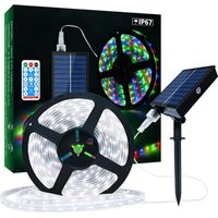 Guirlande solaire LED 5m 280 LEDs IP67 étanche – Lumières blanc froid avec télécommande – 8 modes d'éclairage 2835 SMD pour décoration extérieure