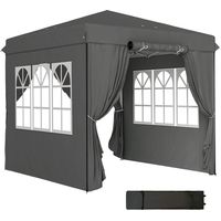 Pavillon Pliable 2,5x2,5 m – UPF50+ avec Parois Latérales et Sac – Tente Jardin Réglable – Gris Foncé