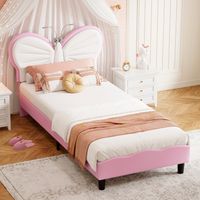 Lit simple 90x200 cm Rembourré - Tête de Lit Papillon - 2 Lampes de Lecture LED & Sommier - Velours, Rose