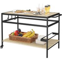 Carrello portavivande da giardino in legno a doghe e acciaio, ripiano e maniglia, 107x65x80 cm