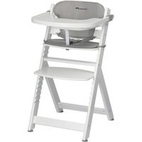 Bebeconfort Timba Seggiolone Pappa Evolutivo In Legno Con Cuscino, Vassoio E Seduta Regolabili, 6 Mesi-99 Anni, 110 Kg, White Grey Mist