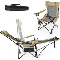 Costway – Chaise de camping pliable avec repose-pieds amovible – Dossier réglable 110°-135° – Tissu Oxford respirant – Charge 150 kg – Poche latérale et porte-gobelet