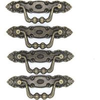 Set of 4 Vintage Antique Brass Pull Handles - Drop Handles for Dresser, Cabinets, Length 11cm (4.3") and Height 3.8cm (1.5")