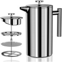 Cafetière à Piston 1000ML, French Press avec Triple Tiltre, 3 en 1 INOX Français Cafe, Avec Isolation Thermique, Passe au Lave-vaisselle