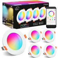 Spots LED Encastrable 8W (équivalent 60W) Découpe Ф68-85mm, travailler avec Alexa(Un dispositif Echo est nécessaire), IP44 Rond Spot Encastrable CCT + RGB contrôlé par APP (Lot de 4)