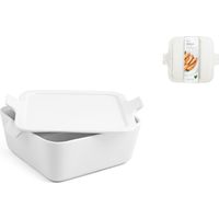 H&H Pirofila Quadra, Porcellana Bianca, cm18xH7, con Coperchio