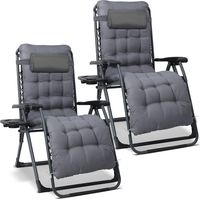 HOMECALL 2er-Set klappbare Gartenliegen – Zero Gravity - Sessel – Chaiselongue – Abnehmbares Kissen – Belastbarkeit: 180 kg – Grau