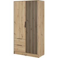 Kleiderschrank 100 cm Fioro - Schrank vom Hersteller, Schlafzimmerschrank - Drehtürenschrank mit Lamellen, 2 Tür (Artisan Eiche)