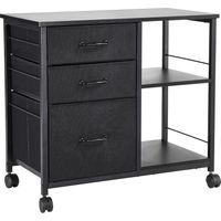 Mophorn Aktenschrank mit 3 Stoffschubladen, Rollcontainer mit 2 offenen Fächern, Lagerschrank für Schreibwaren, Drucker und Dokumente (Schwarz, 75 x 40 x 68 cm)