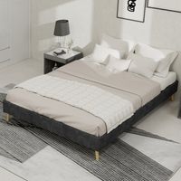 Modern Minimalist Bed Frame, 140x200 cm, Grey, Dutch Velvet Fabric, Low-Profile Base, Modern Style Bedroom Furniture. Excludes Gas Lift, Headboard, and Mattress.