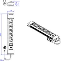 BACHMANN CONNECTUS 6xCEE7/3 1xInterruttore 2,0m CEE7/7 Grigio, BM005905