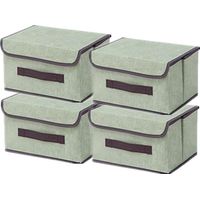 Boite de Rangement avec Couvercle,Boite Rangement Tissu,Cube de Rangement tissu,Pliantes,Boîtes de Rangement pour placards,Vêtements,Penderies,Jouets (26×19×16cm/4pack, Vert)