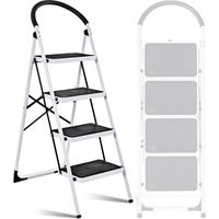 Escabeau à 4 marches BM TOOLS BMT-ESC4-ACIER, Haut. de travail : 95 cm, se range facilement, Marches et Poignées anti-dérapantes
