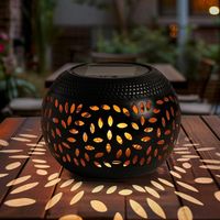 Lanterne de table solaire noire étanche en métal, lampe LED décorative élégante pour intérieur extérieur, jardin terrasse bureau et allée