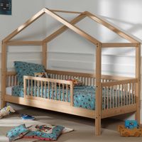 Lit cabane Forrest 90x200cm avec barrière - bois de hêtre