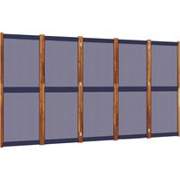 Biombo separador de ambientes 5 paneles 350 x 180 cm textilene azul y madera DEC030967