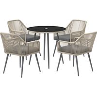 Ensemble jardin 5 pièces rotin 4 chaises extérieur table rouge bordeaux gris