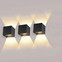 3 Pack Applique Murale Interieur/Exterieur 12W Avec Angle de Faisceau Réglable Appliques Murales LED 2700-3000K Blanc Chaud Lampe Murale Etanche IP65 Applique Noire pour Salon Chambre