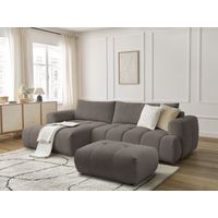 BOBOCHIC - Canapé d'angle convertible FUJI tissu lisse avec pouf Angle gauche Taupe