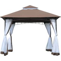 Gazebo da Giardino 3x3m con Zanzariera, Tetto a 2 Livelli e Struttura in Metallo Marrone