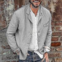 Veste de costume décontractée en lin pour homme, col boutonné, et cy (M Gris)