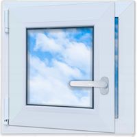 Finestra in PVC bianca 50x50 SINISTRA nuova 500x500 mm a ribalta e a battente con doppio vetro