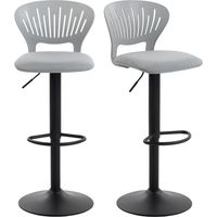 Juego de 2 Taburetes de Bar Giratorios en 360° Regulables en Altura de 84-105 cm Respaldo Hueco Reposapiés Gris
