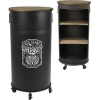 Bar mobile aperto con ruote in stile industriale, collezione OLD GLORY. Diametro 50 cm, altezza 100 cm.