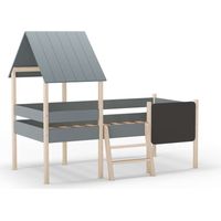 Cama juvenil tipo cabaña modelo Mario con pizarra acabado verde kaki/cera blanca, 150cm(alto) 110cm(ancho) 202cm(fondo)