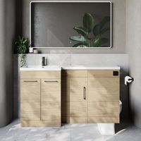Napoli 390 Light Oak 1500mm 3 Door Vanity Unit Toilet Suite with Left Hand Square Lucia Basin - 1500mm - Matt Black 160mm HandleWithout Kingston Toilet Pan