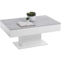 Table basse bicolore avec plateau coulissant - Décor gris béton LA et blanc brillant - L100 x H46,1 x P65 cm - Fabriqué en Al